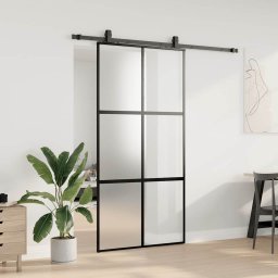 vidaXL Schuifdeur met beslagset 102,5x205 cm gehard glas zwart