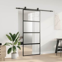 vidaXL Schuifdeur met beslagset 90x205 cm gehard glas zwart