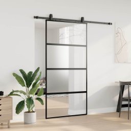 vidaXL Schuifdeur met beslagset 102,5x205 cm gehard glas zwart