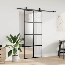 vidaXL Schuifdeur met beslagset 90x205 cm gehard glas zwart