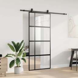 vidaXL Schuifdeur met beslagset 90x205 cm gehard glas zwart