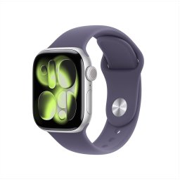 Apple Watch Series 11 GPS 46mm Silver Aluminium Case met Purple Fog Sport Band - S/M Smartwatch Zilver