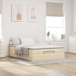 vidaXL Ottoman bed met matras 140x190cm stof crèmekleurig