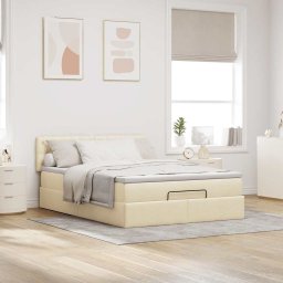vidaXL Bed met matras 140x190 cm stof crèmekleurig