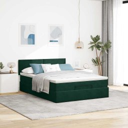 vidaXL Ottoman bed met matras 140x200cm fluweel donkergroen