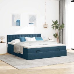 vidaXL Ottoman bed met matrassen 200x200cm fluweel donkerblauw