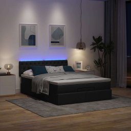 vidaXL Bed poef met matras en LED's stof 140x190 cm zwart
