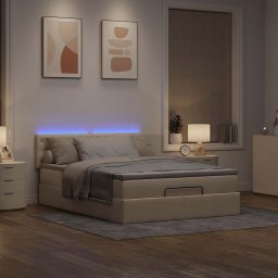 vidaXL Bed poef met matras en LED's stof 140x190 cm crème