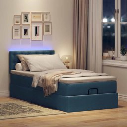 vidaXL Ottoman bed met matras en LED's 80x200cm stof blauw
