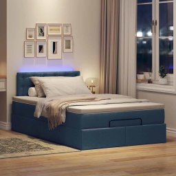 vidaXL Bed poef met matras en LED's 120x200 cm stof blauw