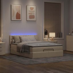 vidaXL Bed poef met matras en LED's stof 140x190 cm crème