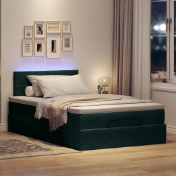 vidaXL Bed poef met matras en LED's 120x190 cm fluweel donkergroen