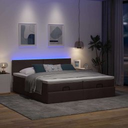 vidaXL Ottoman bed met matrassen en LED's 160x200cm stof donkerbruin