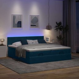 vidaXL Bed poef met matrassen en leds 200x200 cm fluweel donkerblauw