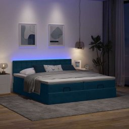 vidaXL Bed poef met matrassen en leds 200x200 cm fluweel donkerblauw