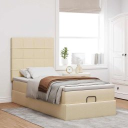 vidaXL Ottoman bed met matras 90x190cm stof crèmekleurig