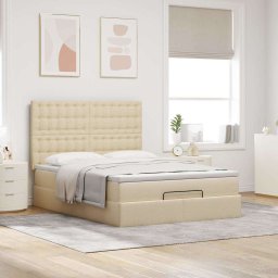 vidaXL Ottoman bed met matras 140x190cm stof crèmekleurig