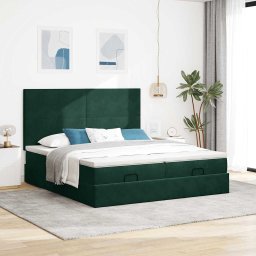 vidaXL Ottoman bed met matrassen 200x200cm fluweel donkergroen