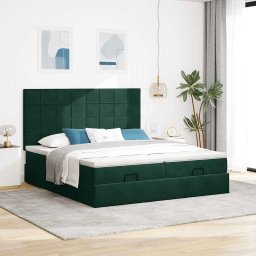 vidaXL Ottoman bed met matrassen 200x200cm fluweel donkergroen