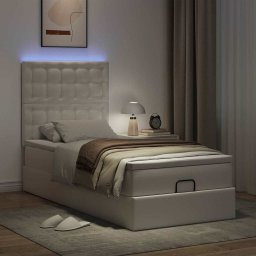 vidaXL Ottoman bed met matras en LED's 90x190cm kunstleer wit