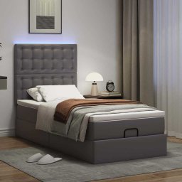 vidaXL Ottoman bed met matras en LED's 90x190cm kunstleer grijs