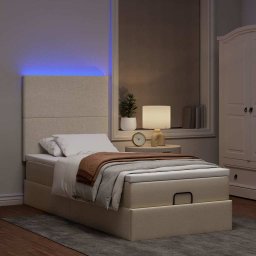 vidaXL Ottoman bed met matras en LED's 90x190cm stof crèmekleurig