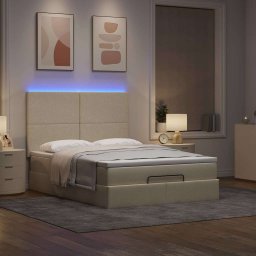vidaXL Ottoman bed met matras en LED's 140x190cm stof crèmekleurig