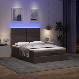 vidaXL Ottoman bed met matras en LED's 140x190cm stof donkerbruin