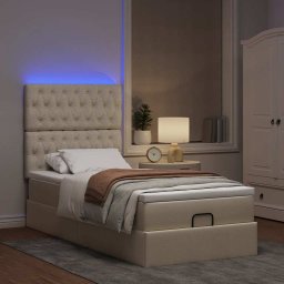 vidaXL Ottoman bed met matras en LED's 90x190cm stof crèmekleurig