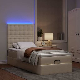 vidaXL Ottoman bed met matras en LED's 90x190cm stof crèmekleurig