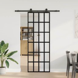 vidaXL Schuifdeur met beslag 76x205 cm ESG-glas en aluminium