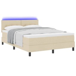 vidaXL Boxspring bed met LED-stripverlichting Crème 140 x 190 cm Stof