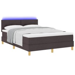vidaXL LED Box Spring Bed met hoofdeinde Donkerbruin 140 x 190 cm Stof