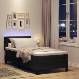 vidaXL LED Box Spring Bed met matras Zwart 100 x 200 cm Fluweel