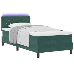 vidaXL LED Box Spring Bed met matras Donkergroen 100 x 200 cm Fluweel
