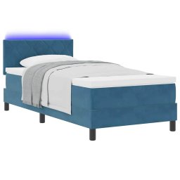 vidaXL LED Box Spring Bed Donkerblauw 90 x 190 cm Fluweel