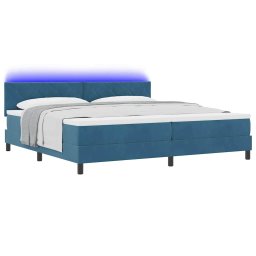 vidaXL LED Box Spring Bed Donkerblauw 200 x 200 cm Fluweel