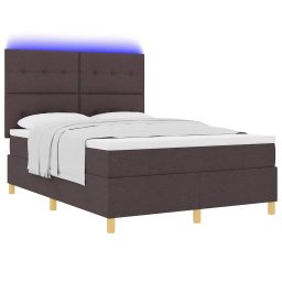 vidaXL LED Box Spring Bed met hoofdeinde Donkerbruin 140 x 190 cm Stof