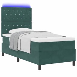 vidaXL LED Box Spring Bed met matras Donkergroen 100 x 200 cm Fluweel