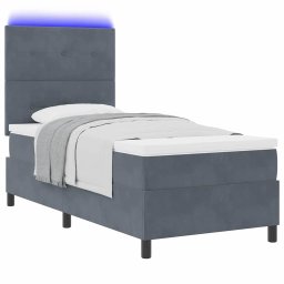 vidaXL LED Box Spring Bed Donkergrijs 90 x 190 cm Fluweel
