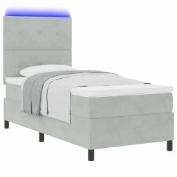 vidaXL LED Box Spring Bed Lichtgrijs 90 x 200 cm Fluweel
