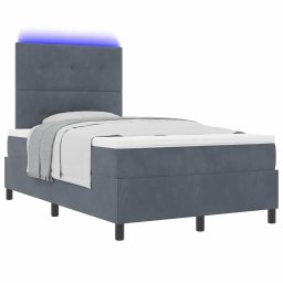 vidaXL LED Box Spring Bed Donkergrijs 120 x 190 cm Fluweel