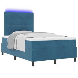 vidaXL LED Box Spring Bed Donkerblauw 120 x 190 cm Fluweel
