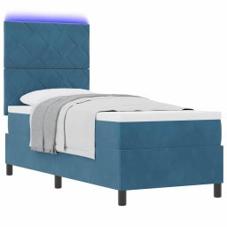 vidaXL LED Box Spring Bed Donkerblauw 80 x 200 cm Fluweel