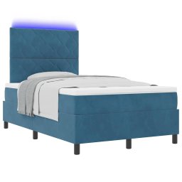 vidaXL LED Box Spring Bed Donkerblauw 120 x 200 cm Fluweel