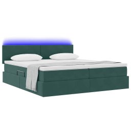 vidaXL LED Opslagbed met Matras Donkergroen 200 x 200 cm Fluweel