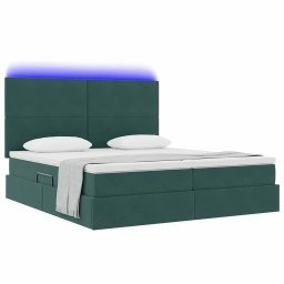 vidaXL LED Opslagbed met Matras Donkergroen 200 x 200 cm Fluweel
