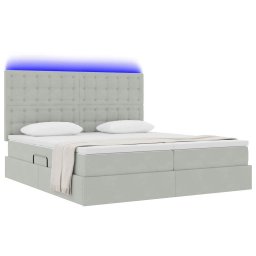 vidaXL LED Opslagbed met Matras Lichtgrijs 200 x 200 cm Fluweel