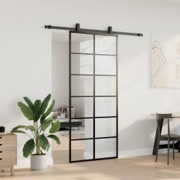 vidaXL Schuifdeur met beslagset 90x205 cm ESG glas zwart