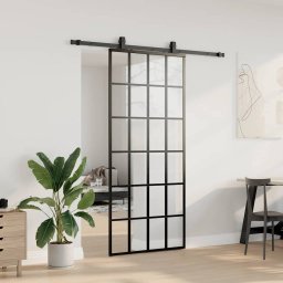 vidaXL Schuifdeur met beslagset 90x205 cm ESG glas zwart